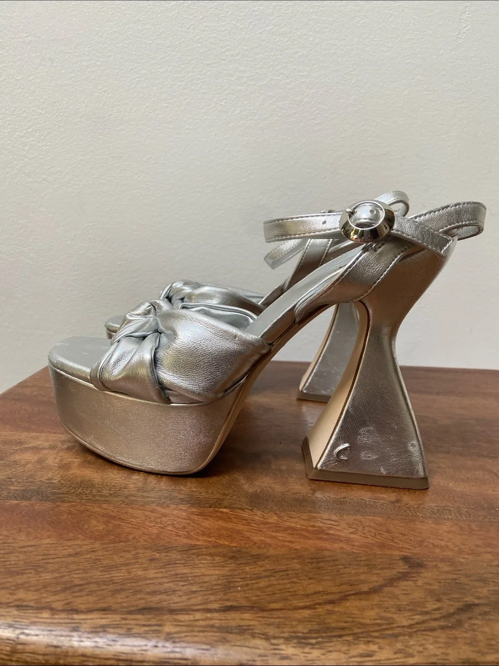 Circus NY Audrea Silver Knot Platform Slingback Sculptural Heels